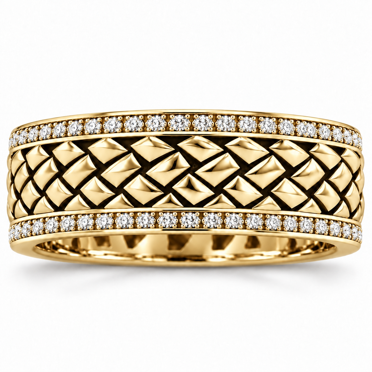 Men's 5/8 CTW Lab-Grown Diamond Woven Diamond-Edge Band – 689242 — 14K Yellow Gold, front view