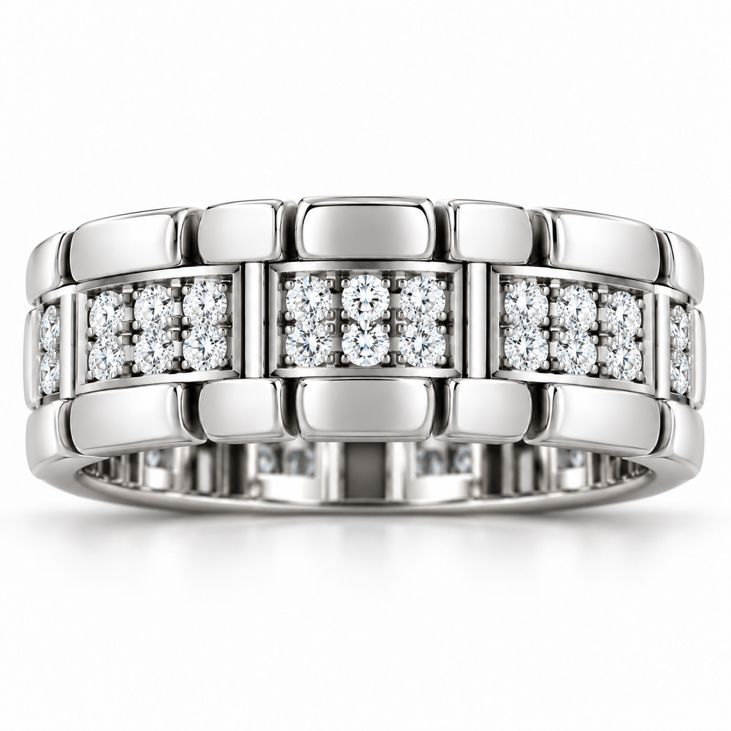 Men's 1 CTW Lab-Grown Diamond Watch Link Band – 689243 — 14K White Gold, front view