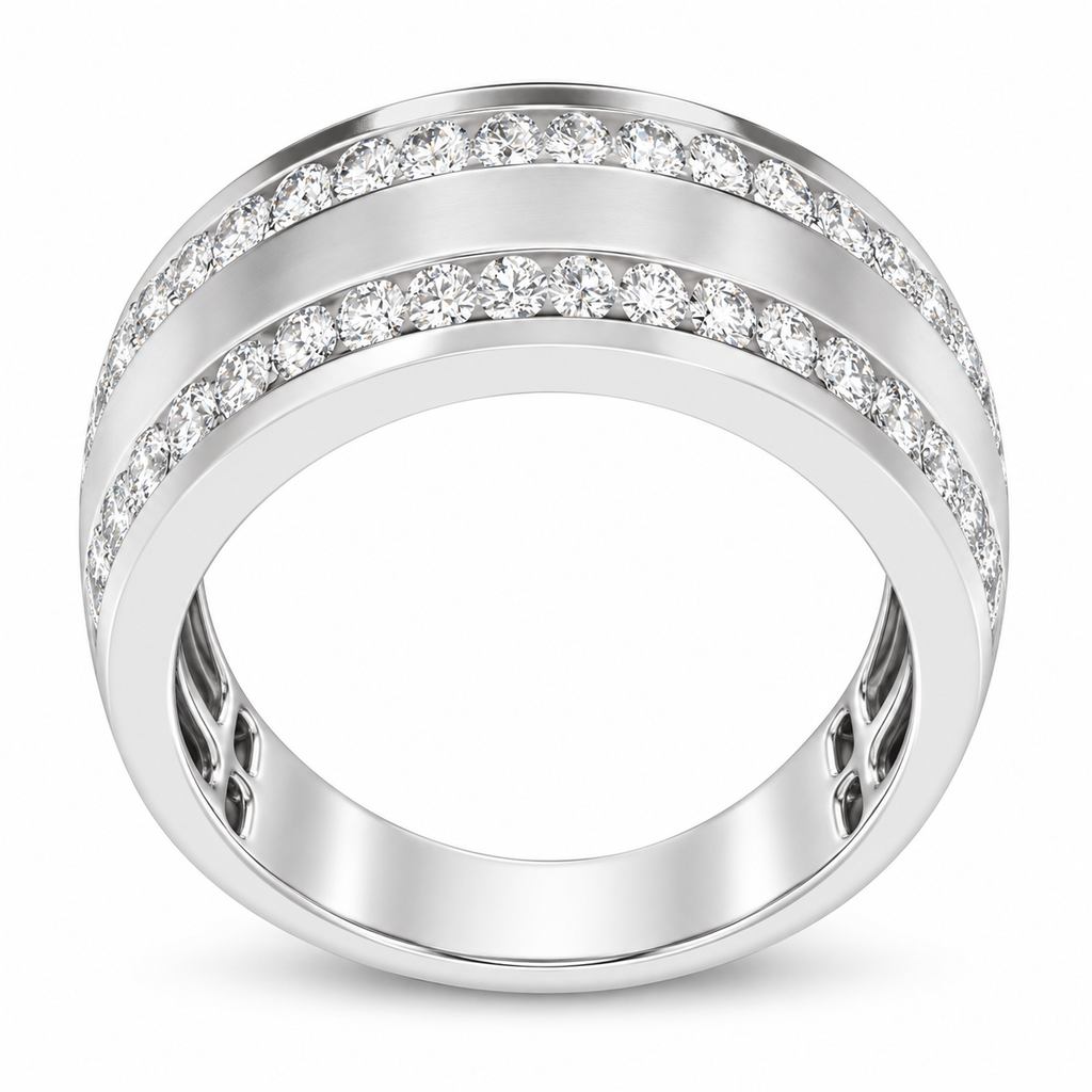 Men's 3/4 CTW Lab-Grown Diamond Accented Tapered Band — 14K White Gold, profile view