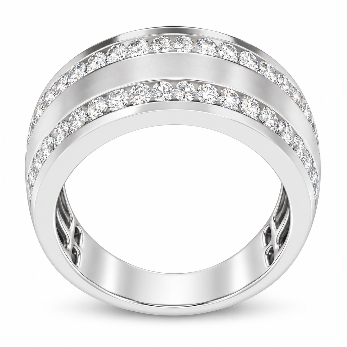 Men's 3/4 CTW Lab-Grown Diamond Accented Tapered Band — 14K White Gold, profile view