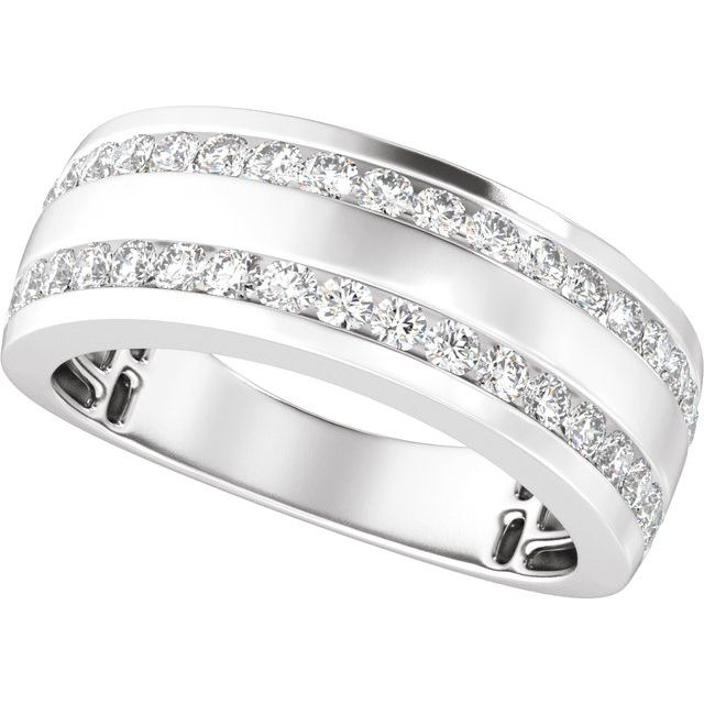 Men's 3/4 CTW Lab-Grown Diamond Accented Tapered Band — 14K White Gold, side view