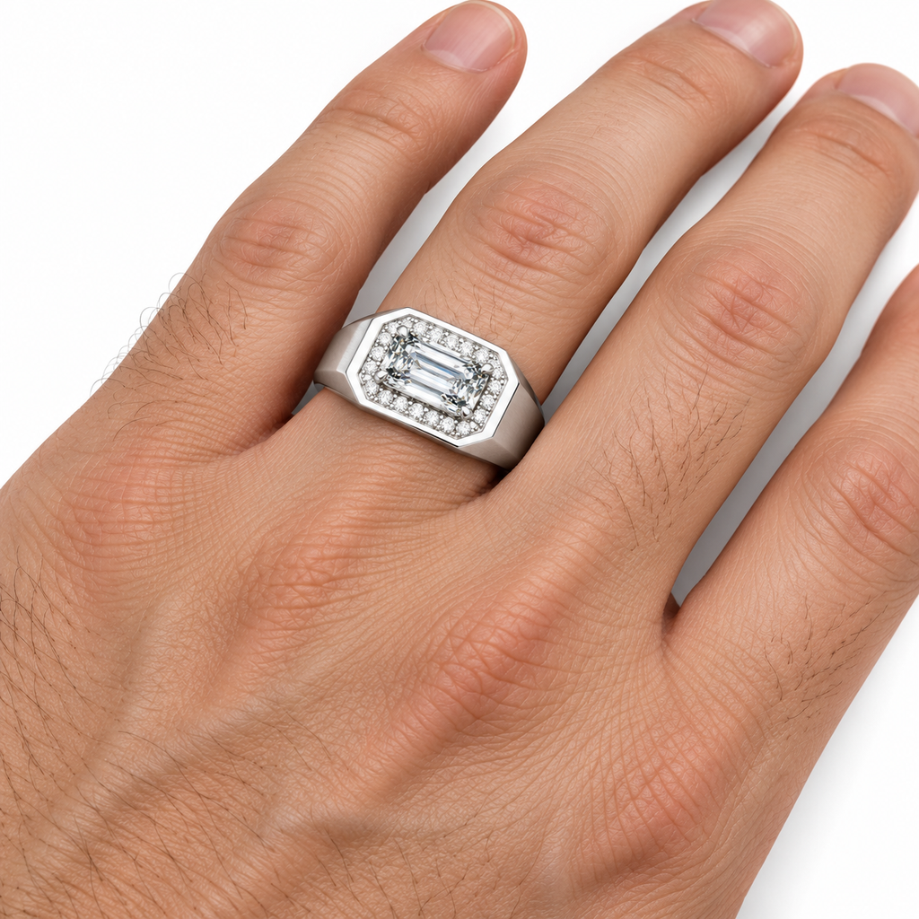 Men's 1 3/4 CTW Lab-Grown Diamond Halo-Style Band — 14K White Gold, hand view