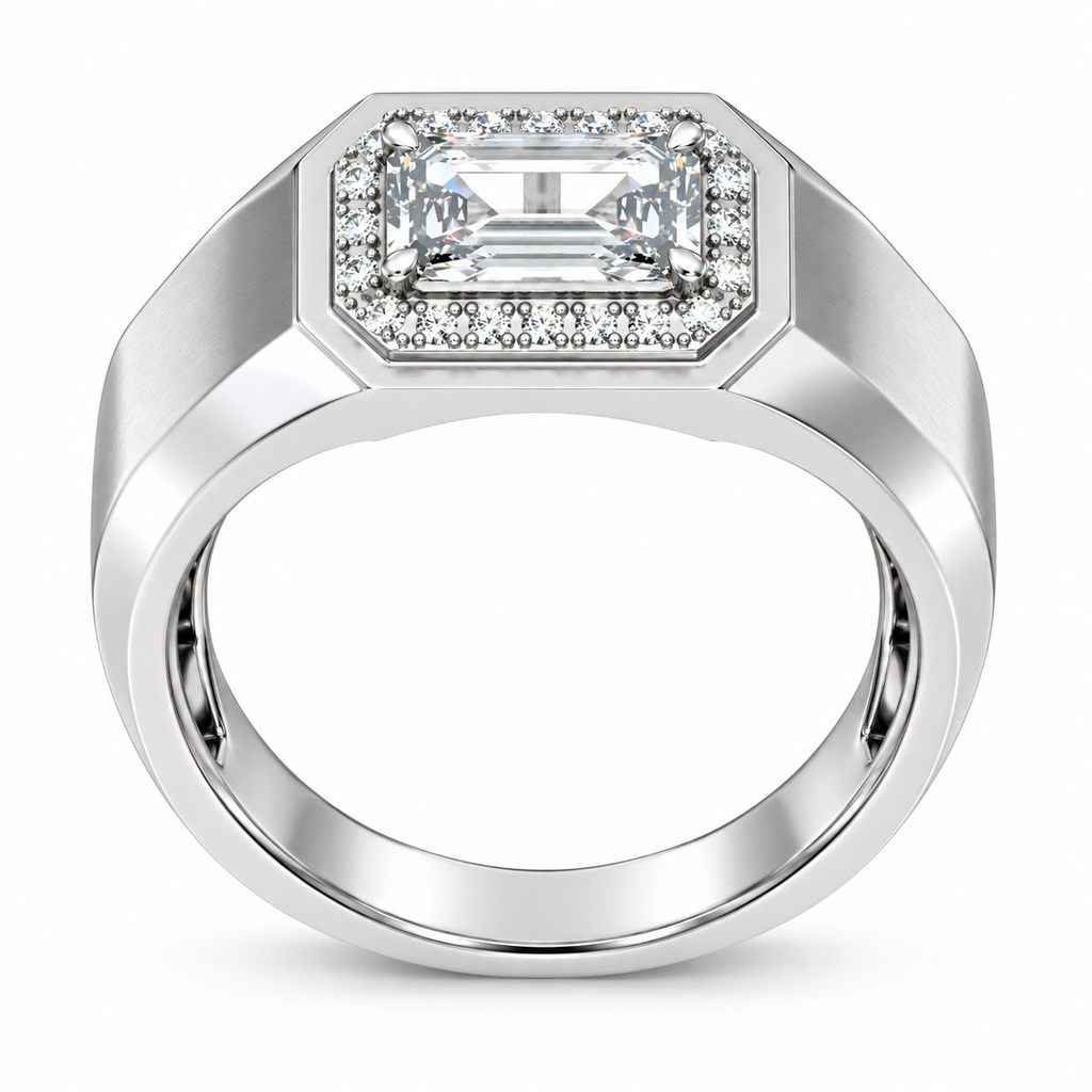 Men's 1 3/4 CTW Lab-Grown Diamond Halo-Style Band — 14K White Gold, profile view