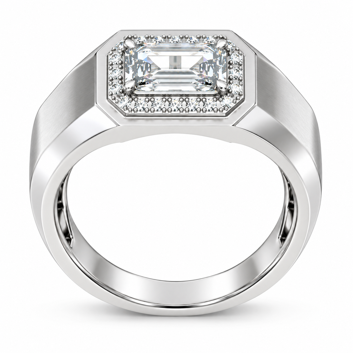 Men's 1 3/4 CTW Lab-Grown Diamond Halo-Style Band — 14K White Gold, profile view