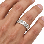 Men's 1/4 CTW Lab-Grown Diamond Patterned Eternity Band — 14K White Gold, hand view