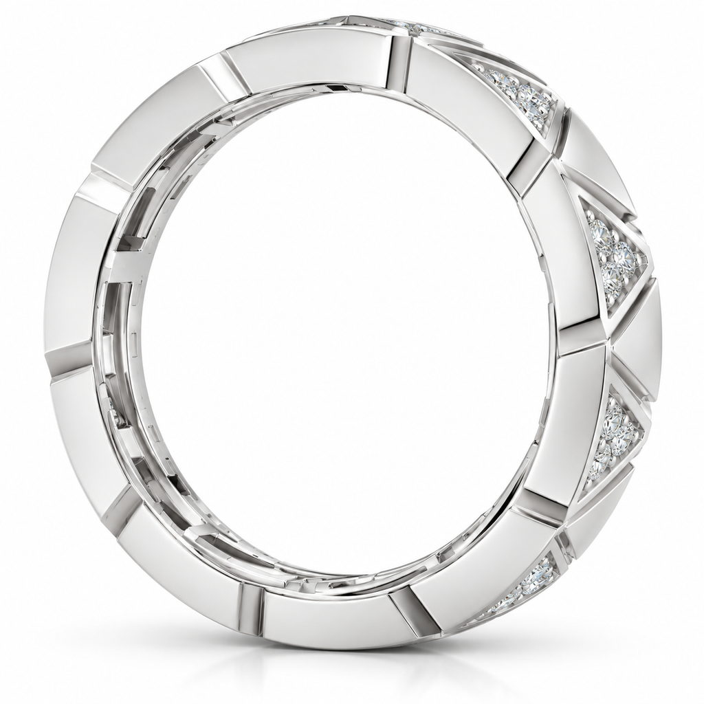 Men's 1/4 CTW Lab-Grown Diamond Patterned Eternity Band — 14K White Gold, profile view