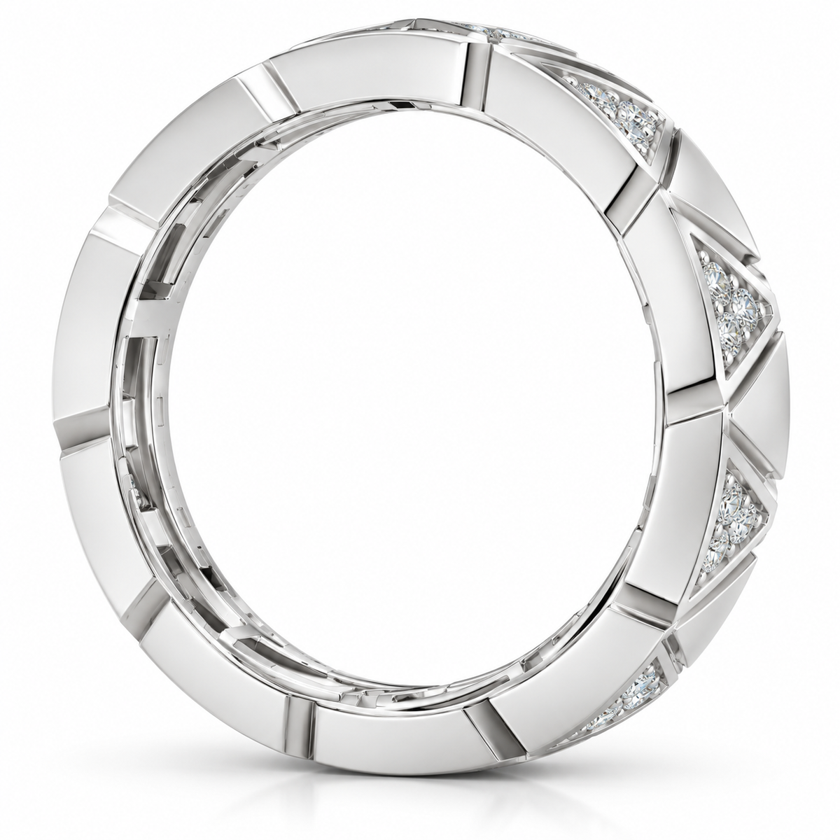 Men's 1/4 CTW Lab-Grown Diamond Patterned Eternity Band — 14K White Gold, profile view