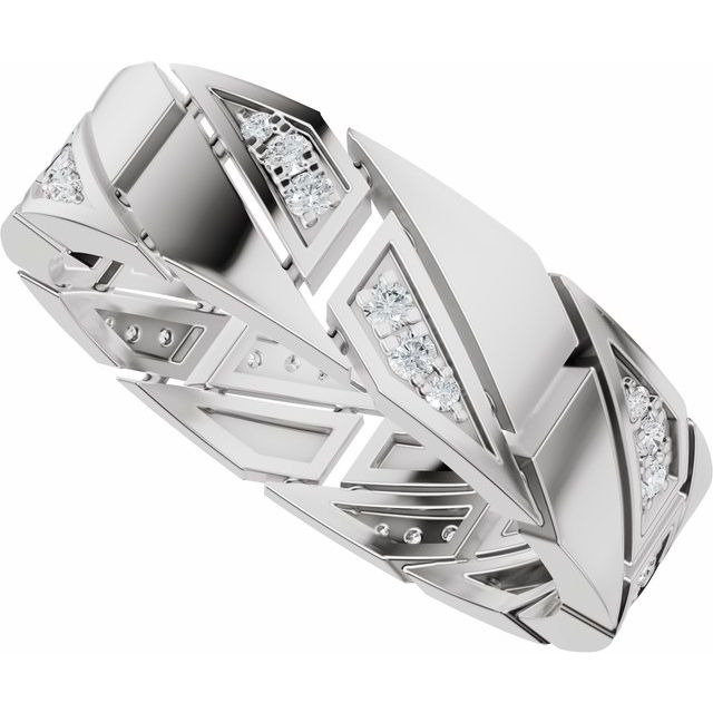 Men's 1/4 CTW Lab-Grown Diamond Patterned Eternity Band — 14K White Gold, side view