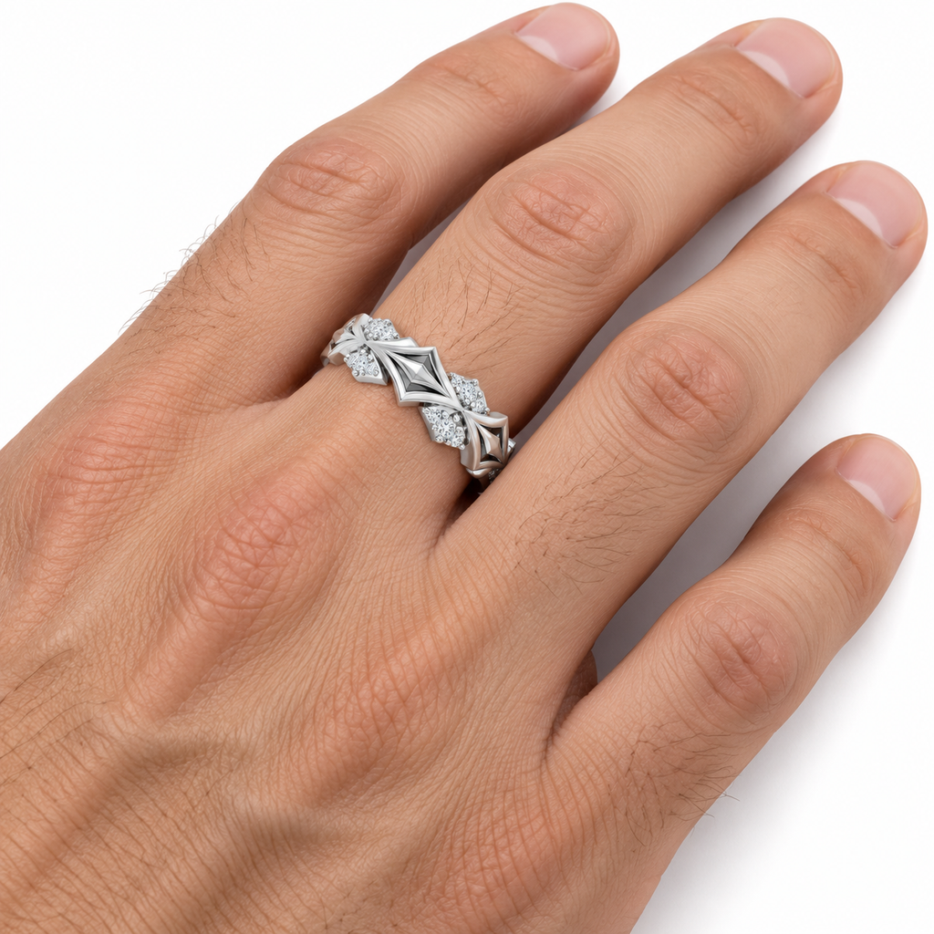 Men's 1/6 CTW Lab-Grown Diamond Accented Band – 689344 — 14K White Gold, on-hand photo