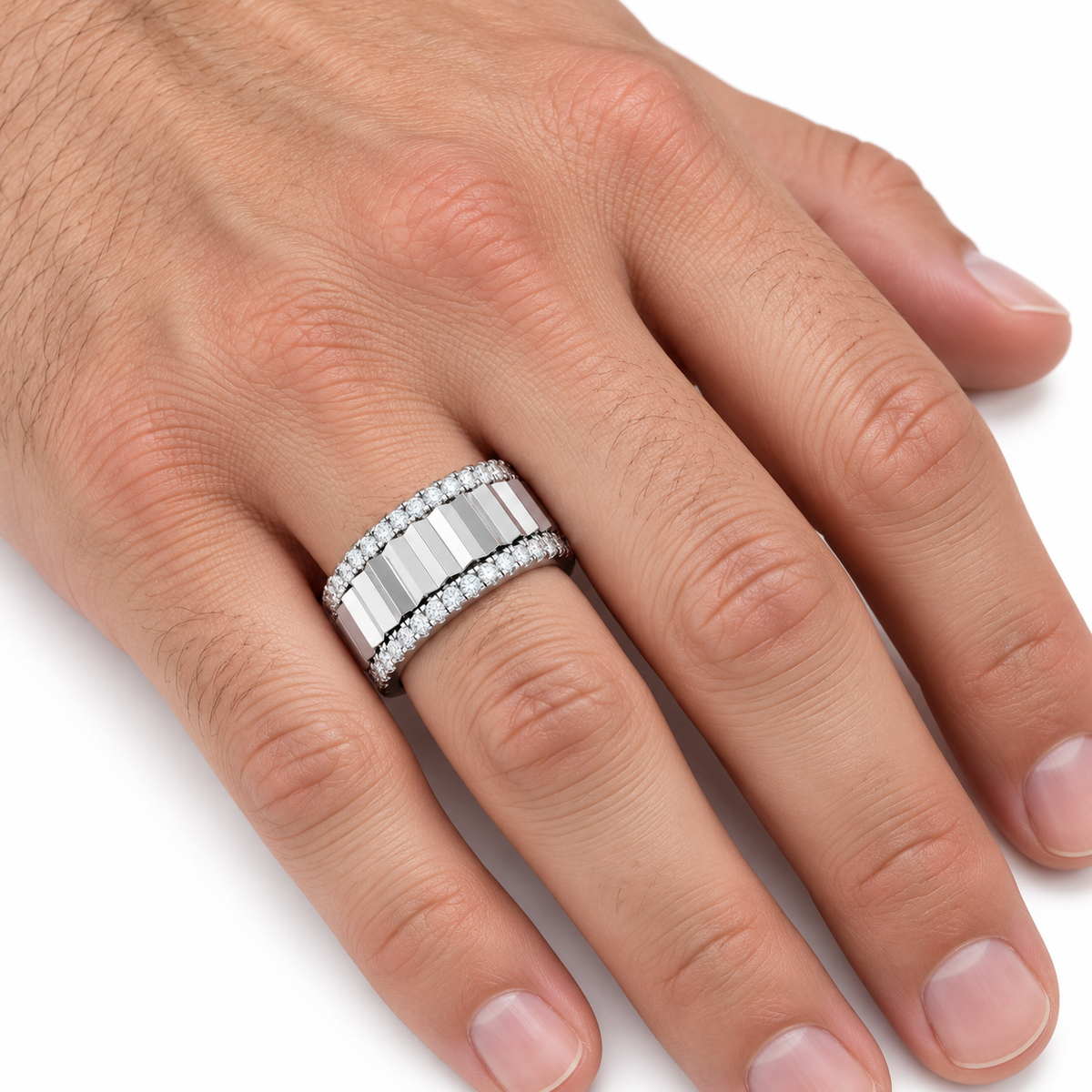 Men's 9/10 CTW Lab-Grown Diamond Accented Band – 689252 — 14K White Gold, on-hand photo