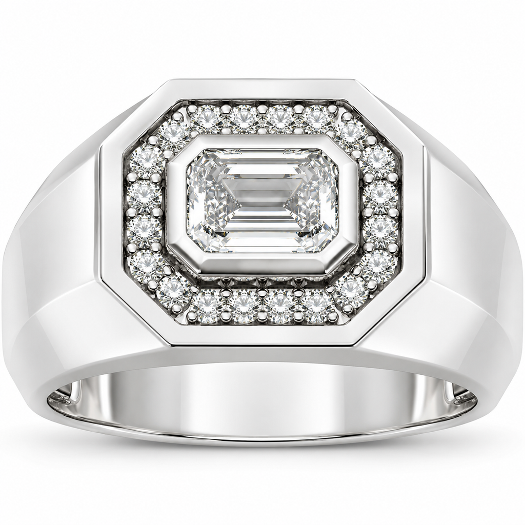 Men's 1 1/4 CTW Lab-Grown Diamond Halo-Style Band — 14K White Gold, front view