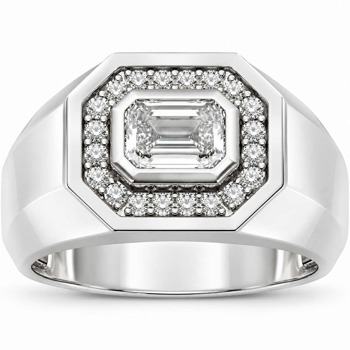 Men's 1 1/4 CTW Lab-Grown Diamond Halo-Style Band — 14K White Gold, front view
