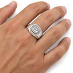 Men's 1 1/4 CTW Lab-Grown Diamond Halo-Style Band — 14K White Gold, on-hand photo