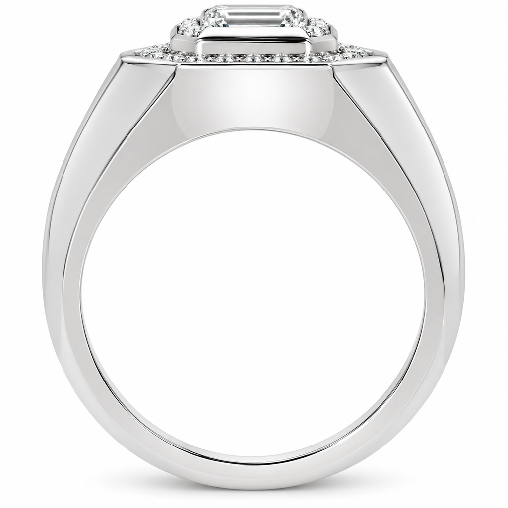 Men's 1 1/4 CTW Lab-Grown Diamond Halo-Style Band — 14K White Gold, profile view