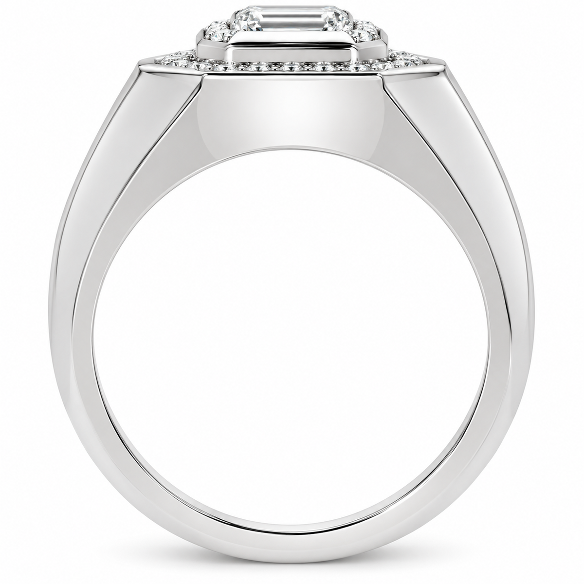 Men's 1 1/4 CTW Lab-Grown Diamond Halo-Style Band — 14K White Gold, profile view