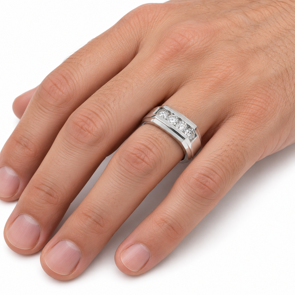 Men's 1/2 CTW Lab-Grown Diamond Accented Band – 689202 — 14K White Gold, on-hand photo