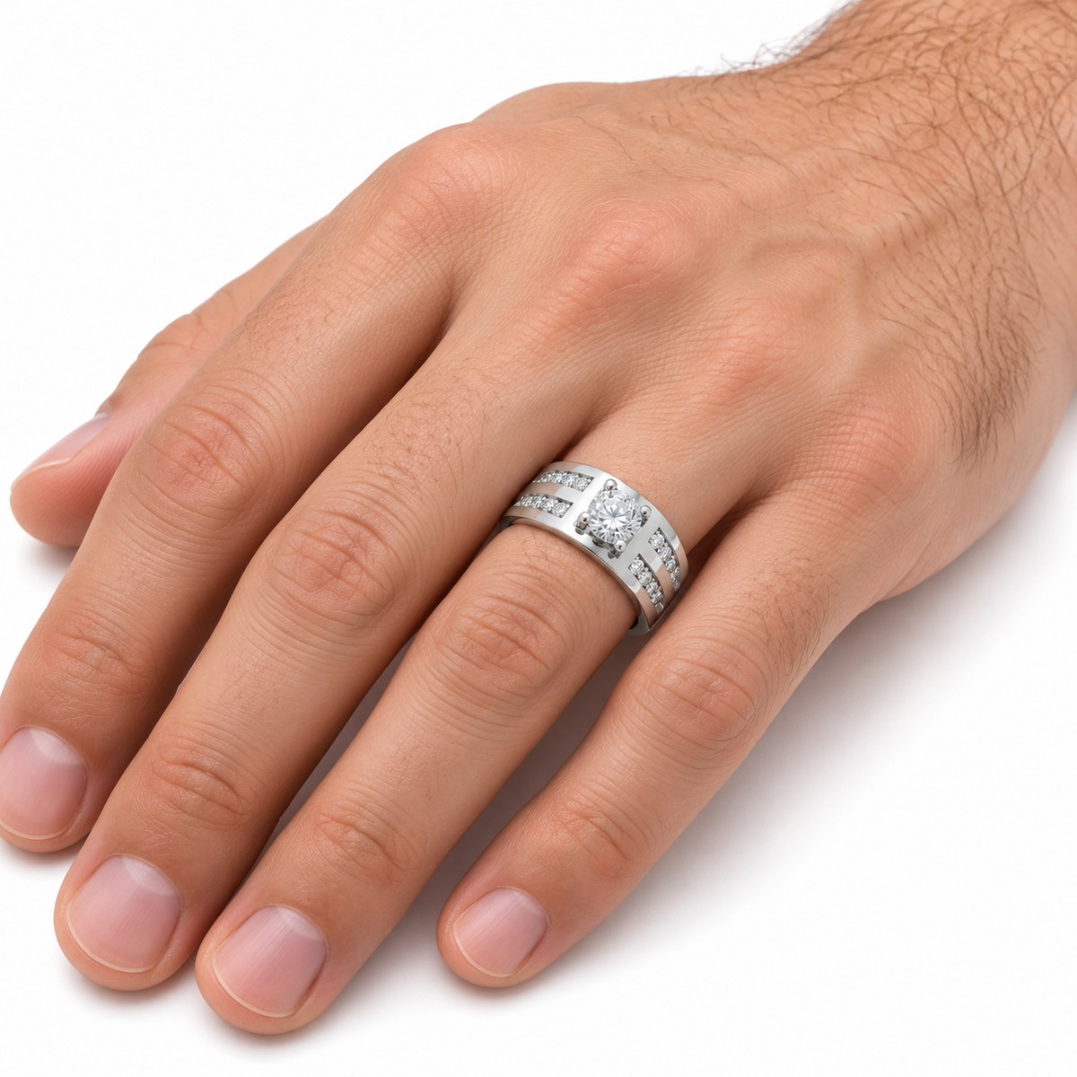 Men's 1/2 CTW Lab-Grown Diamond Accented Band – 126832 — 14K White Gold, on-hand photo