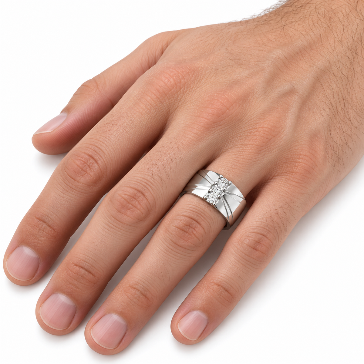 Men's 1/5 CTW Lab-Grown Diamond Accented Band – 126794 — 14K White Gold, on-hand photo