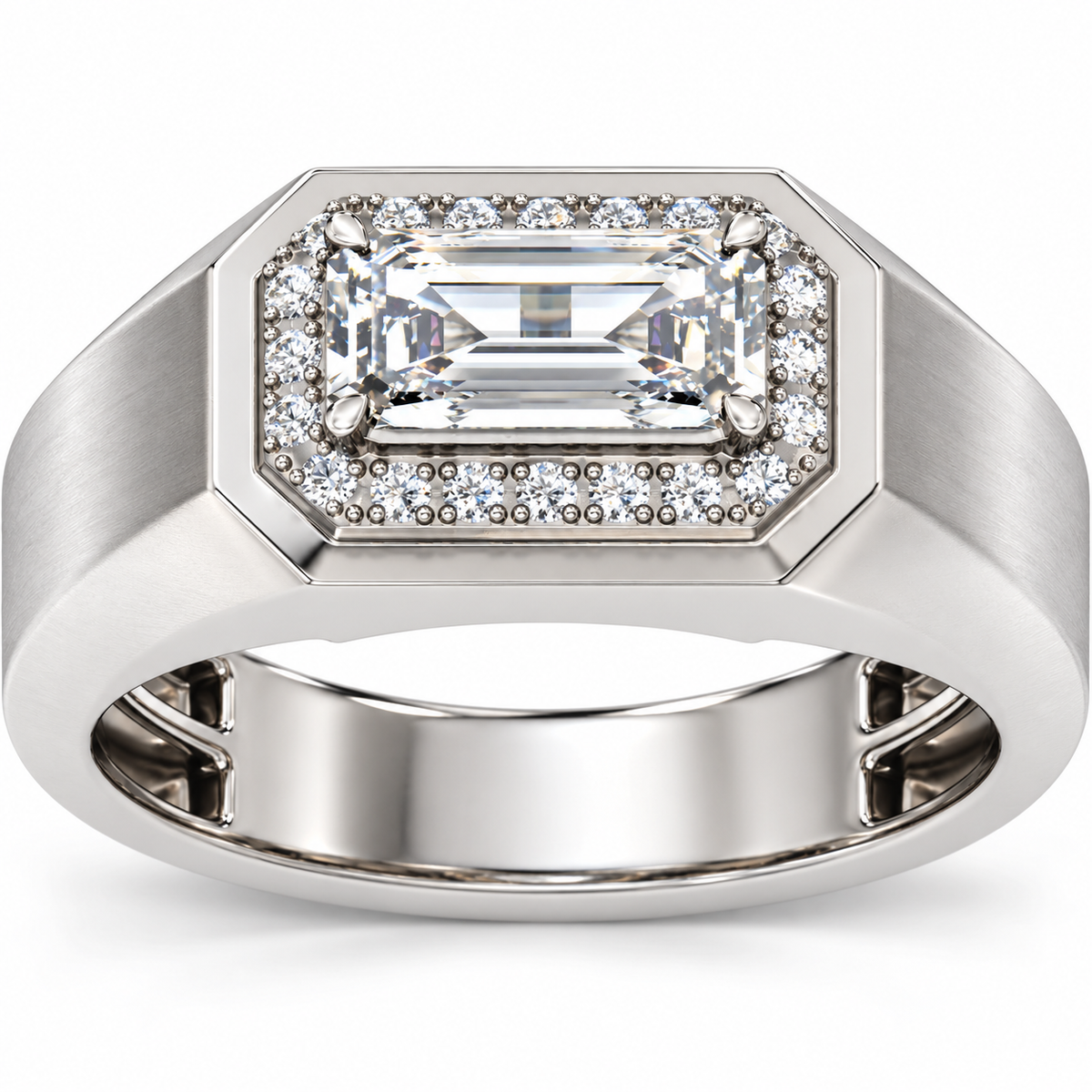 Men's 1 3/4 CTW Lab-Grown Diamond Halo-Style Band — 14K White Gold, refined front view
