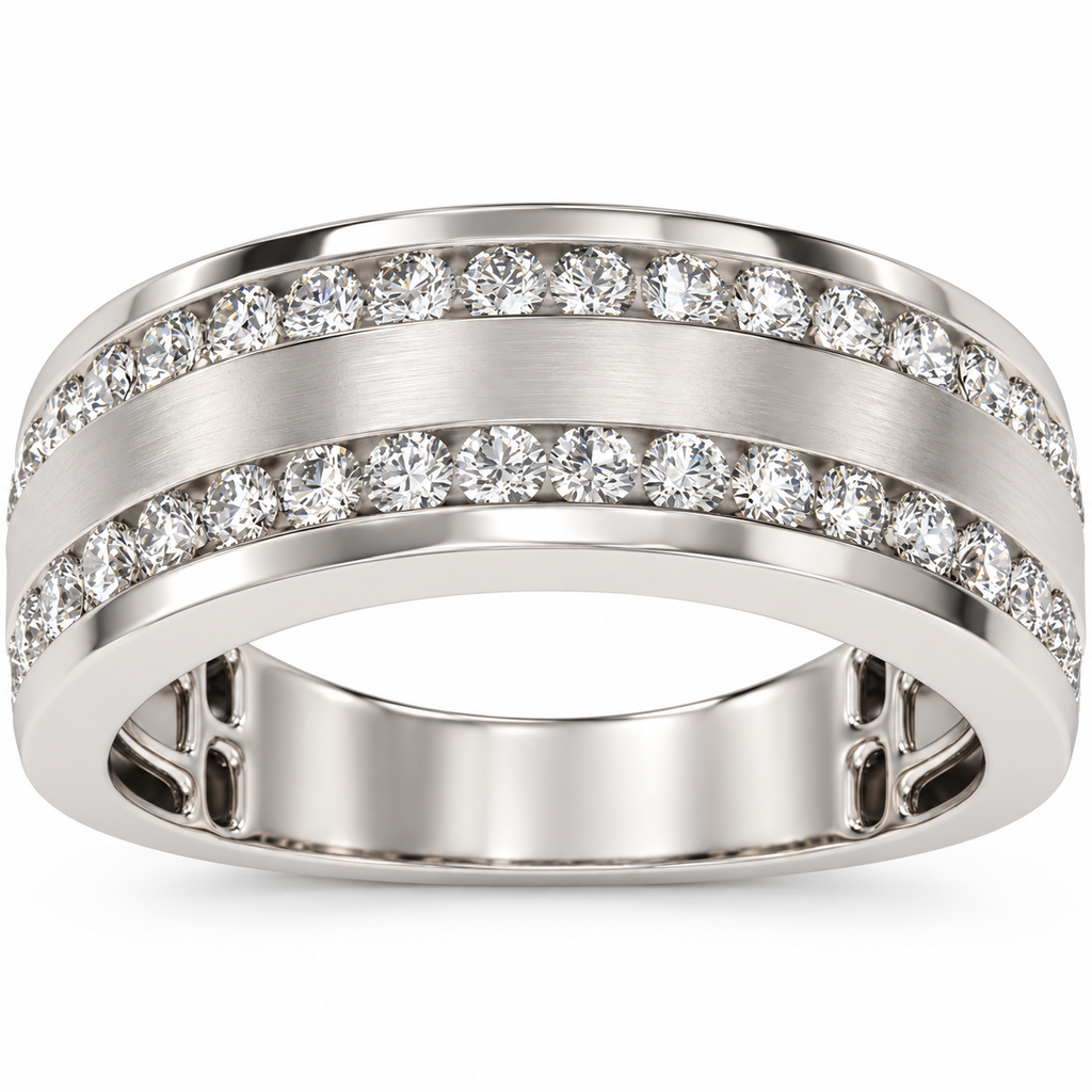 Men's 3/4 CTW Lab-Grown Diamond Accented Tapered Band — 14K White Gold, refined front view