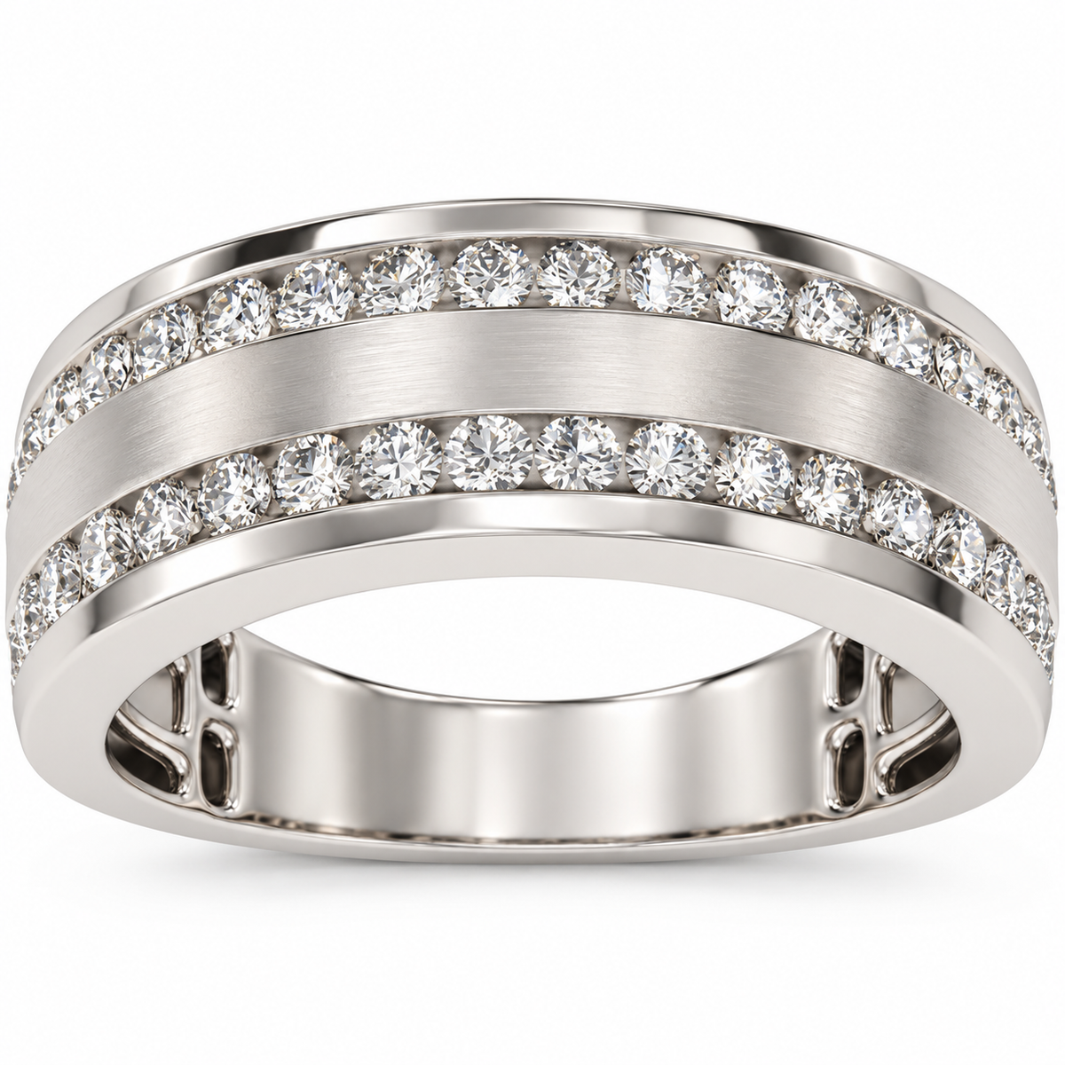 Men's 3/4 CTW Lab-Grown Diamond Accented Tapered Band — 14K White Gold, refined front view