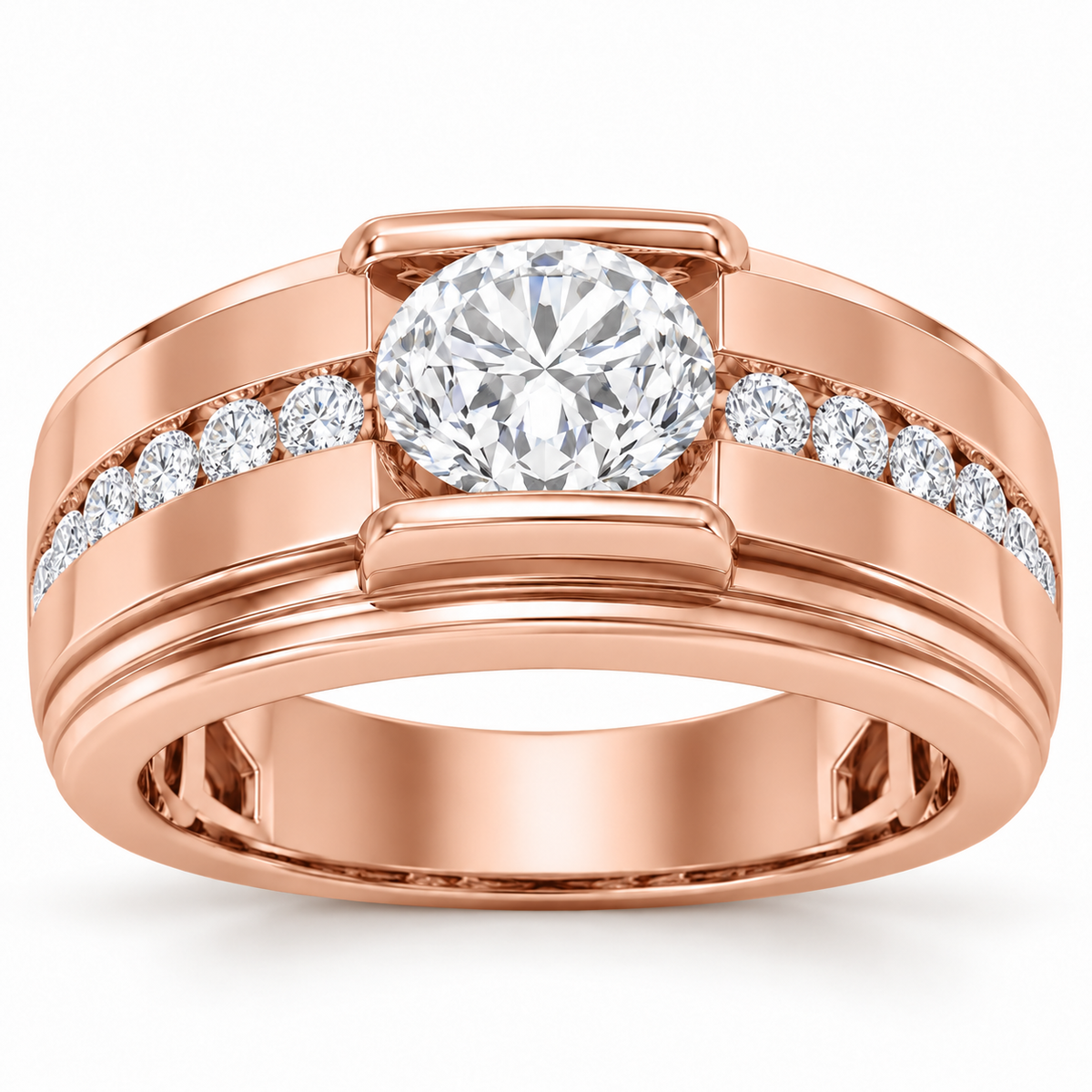 Men's 2 CTW Lab-Grown Diamond Accented Band – 689070 — 14K Rose Gold, front view
