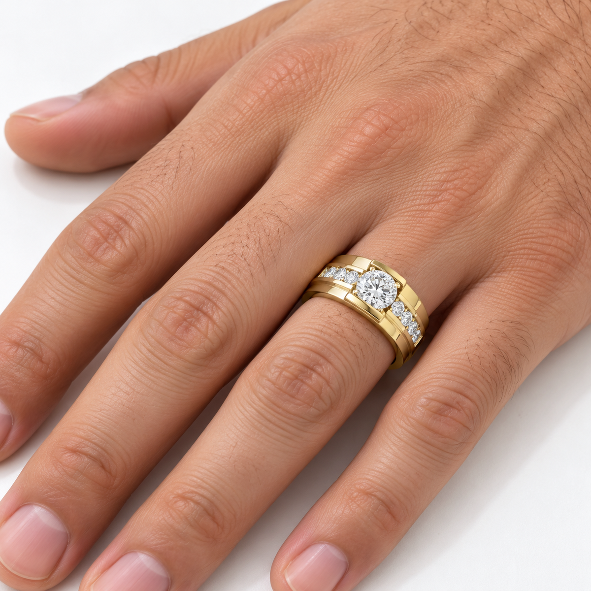 Men's 2 CTW Lab-Grown Diamond Accented Band – 689070 — 14K Yellow Gold, on-hand photo