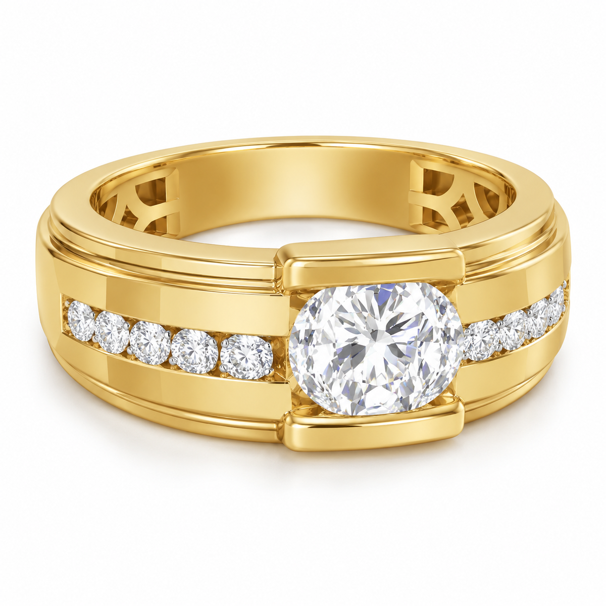 Men's 2 CTW Lab-Grown Diamond Accented Band – 689070 — 14K Yellow Gold, side view