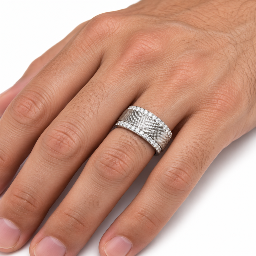 Men's 1/2 CTW Lab-Grown Diamond Accented Band – 689040 — 14K White Gold, on-hand photo