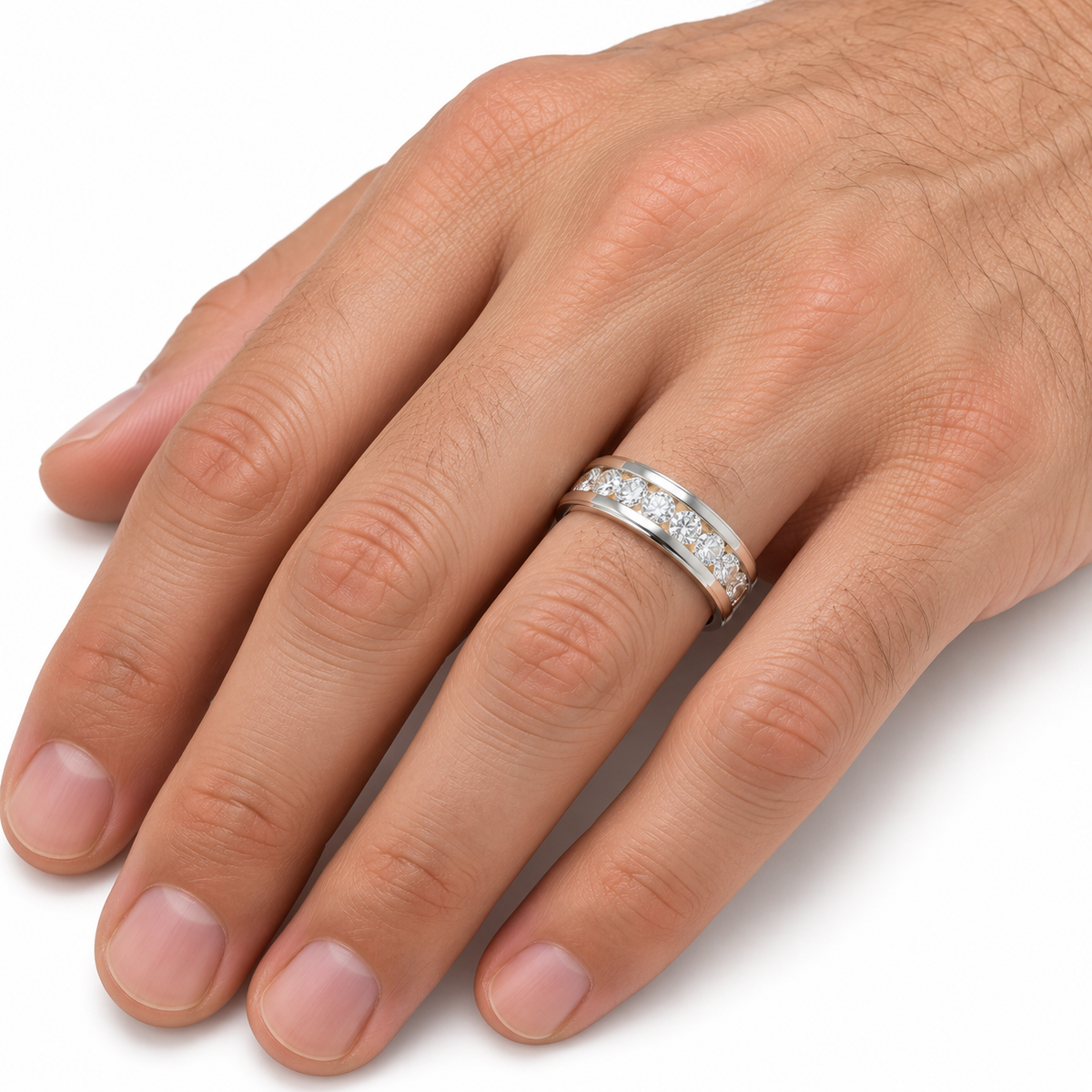 Men's 1/2 CTW Lab-Grown Diamond Accented Band – 688965 — 14K White Gold, on-hand photo