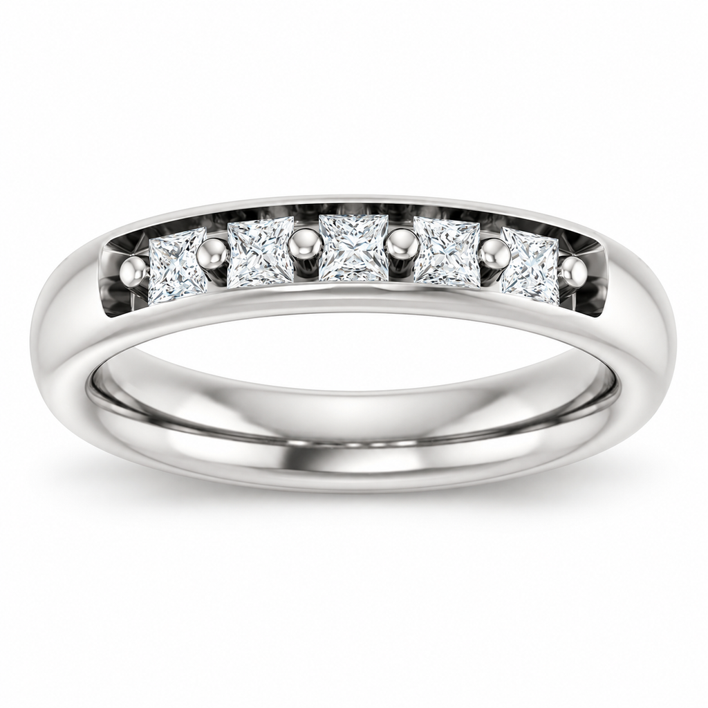 Men's 1/2 CTW Lab-Grown Diamond Five-Stone Band — 14K White Gold, front view