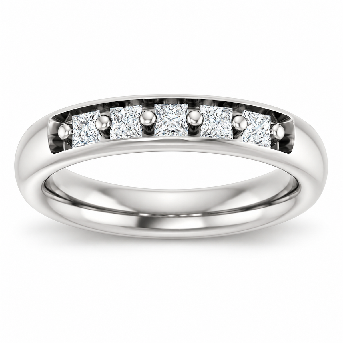 Men's 1/2 CTW Lab-Grown Diamond Five-Stone Band — 14K White Gold, front view