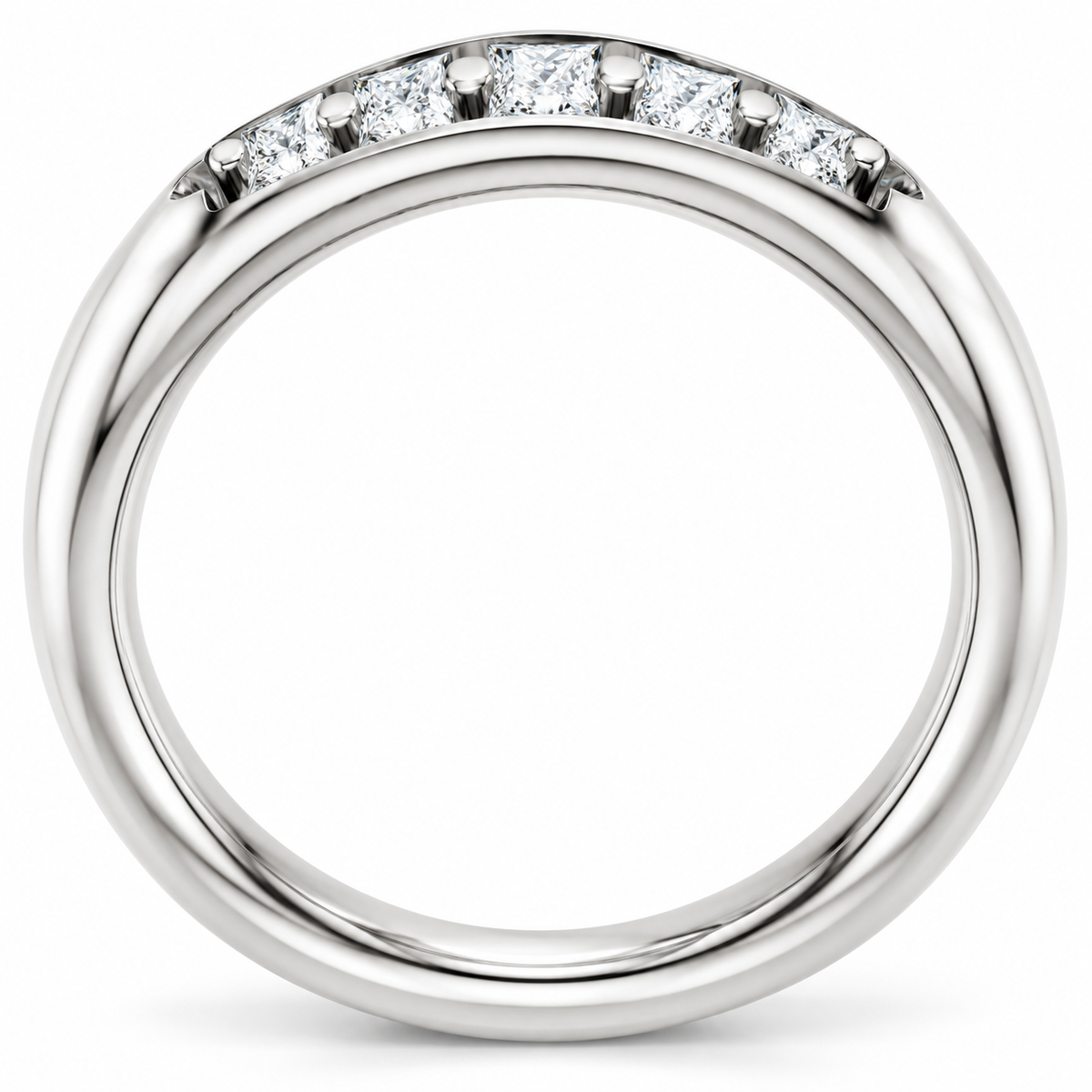 Men's 1/2 CTW Lab-Grown Diamond Five-Stone Band — 14K White Gold, profile view
