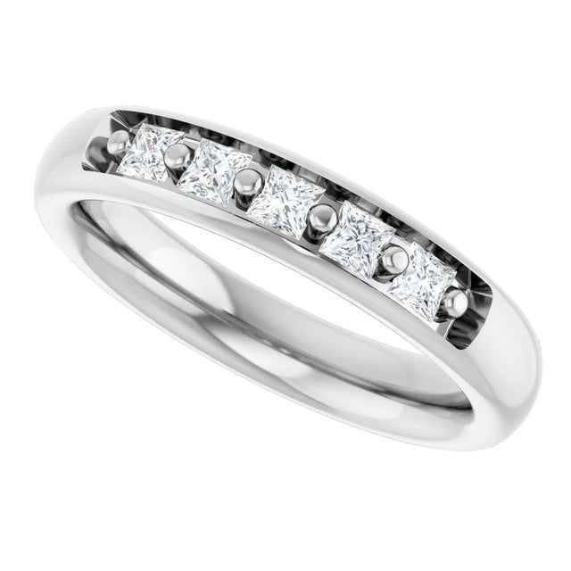 Men's 1/2 CTW Lab-Grown Diamond Five-Stone Band — 14K White Gold, side view