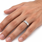 Men's 1/5 CTW Lab-Grown Diamond Three-Stone Band — 14K White Gold, on-hand photo