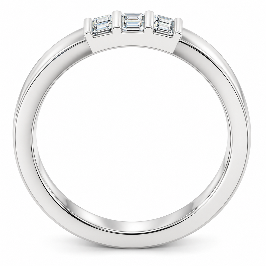 Men's 1/5 CTW Lab-Grown Diamond Three-Stone Band — 14K White Gold, profile view
