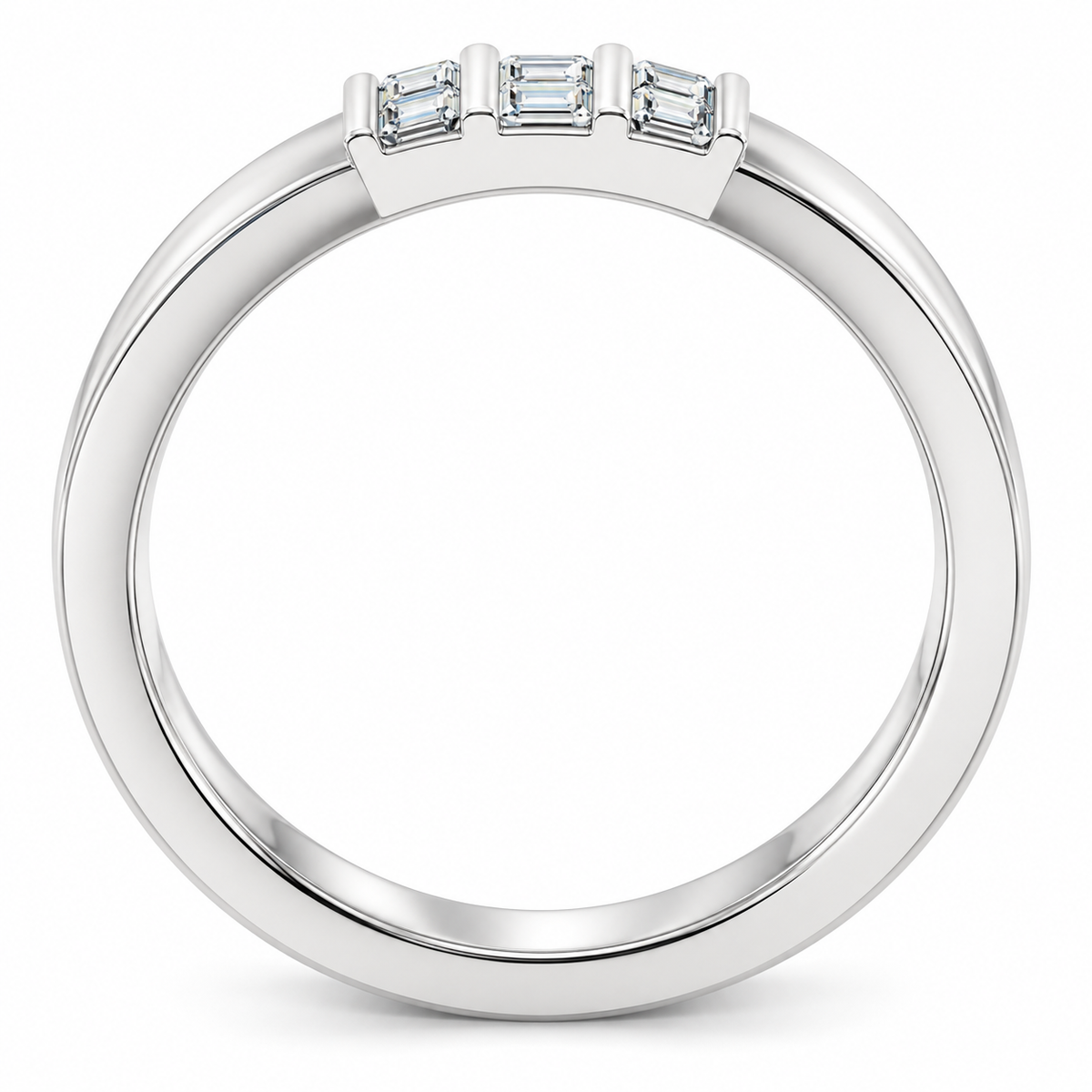 Men's 1/5 CTW Lab-Grown Diamond Three-Stone Band — 14K White Gold, profile view