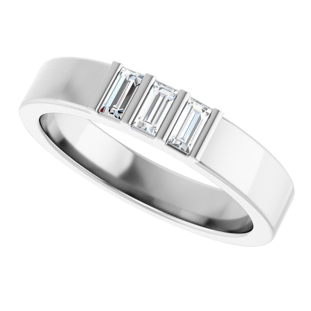 Men's 1/5 CTW Lab-Grown Diamond Three-Stone Band — 14K White Gold, side view
