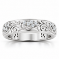 Men's 1/2 CTW Lab-Grown Diamond Accented Floral Band — 14K White Gold, front view