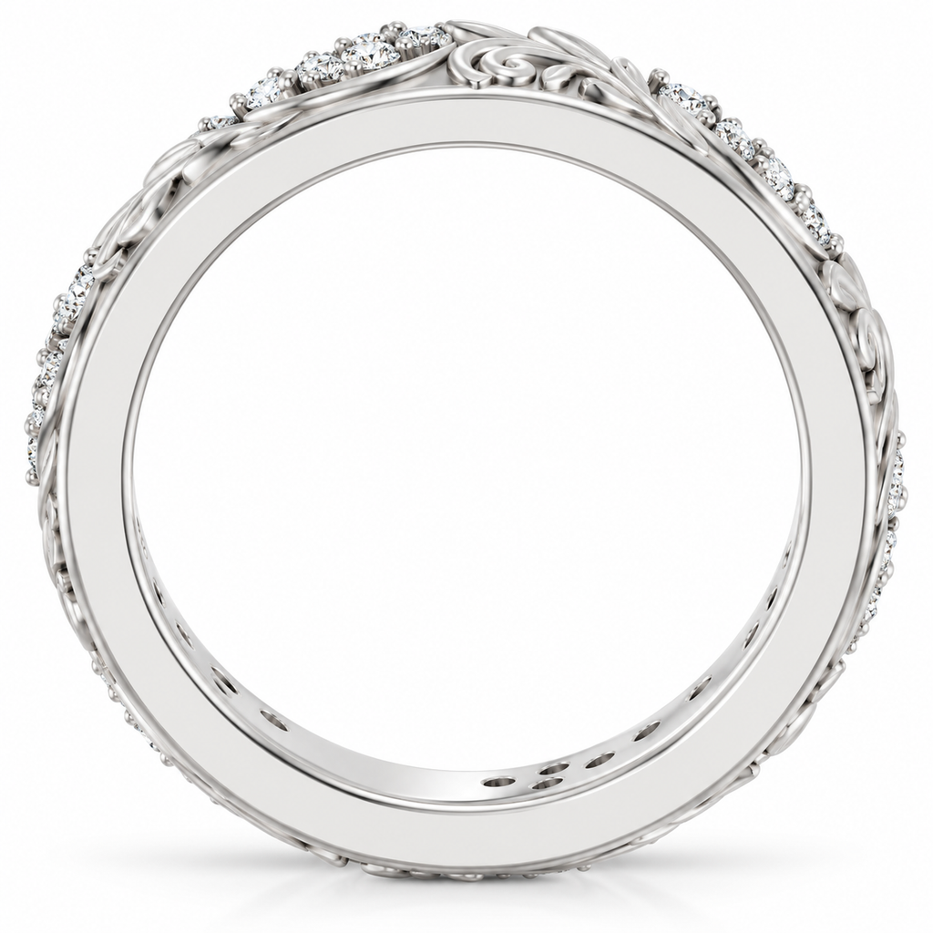 Men's 1/2 CTW Lab-Grown Diamond Accented Floral Band — 14K White Gold, profile view