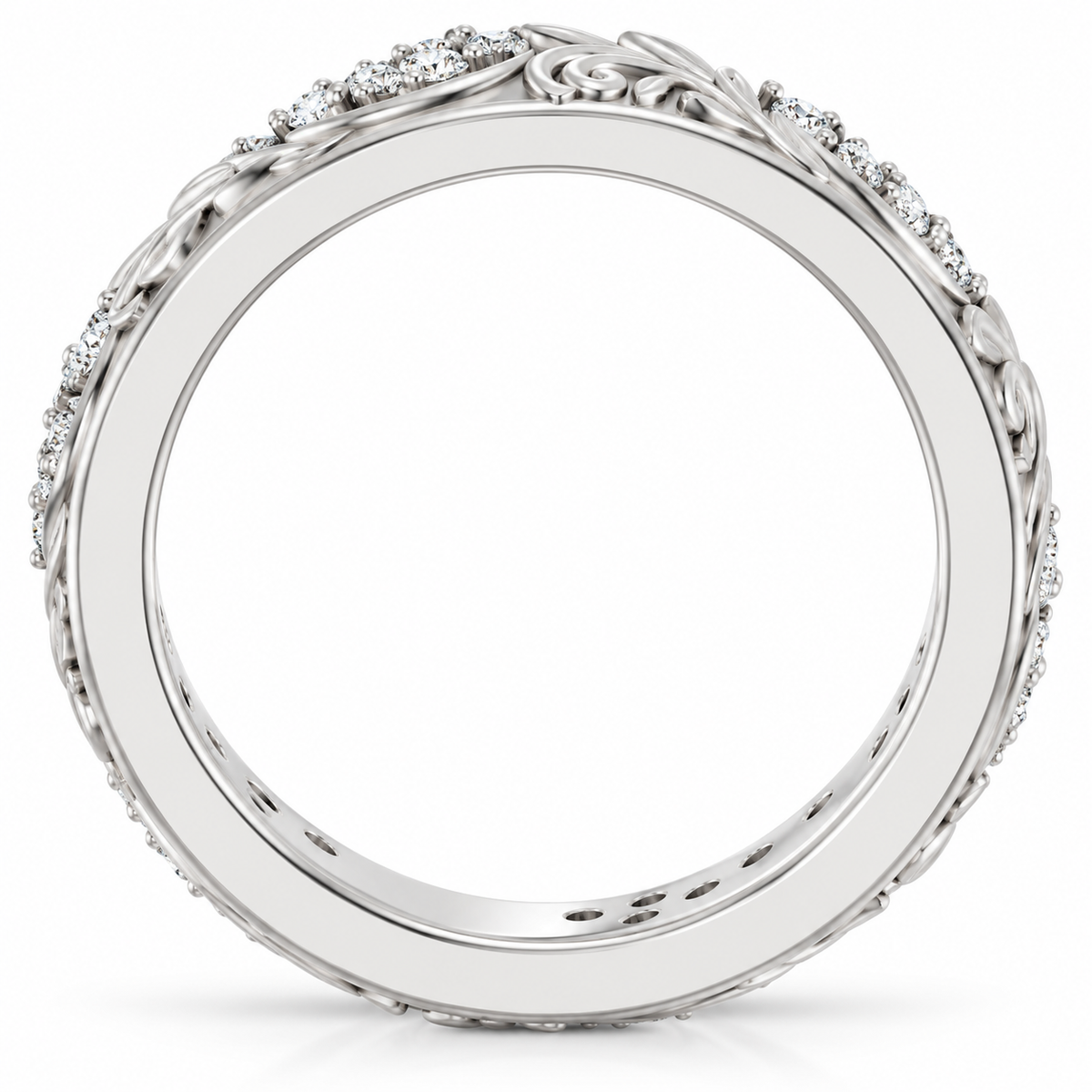Men's 1/2 CTW Lab-Grown Diamond Accented Floral Band — 14K White Gold, profile view
