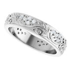 Men's 1/2 CTW Lab-Grown Diamond Accented Floral Band — 14K White Gold, side view