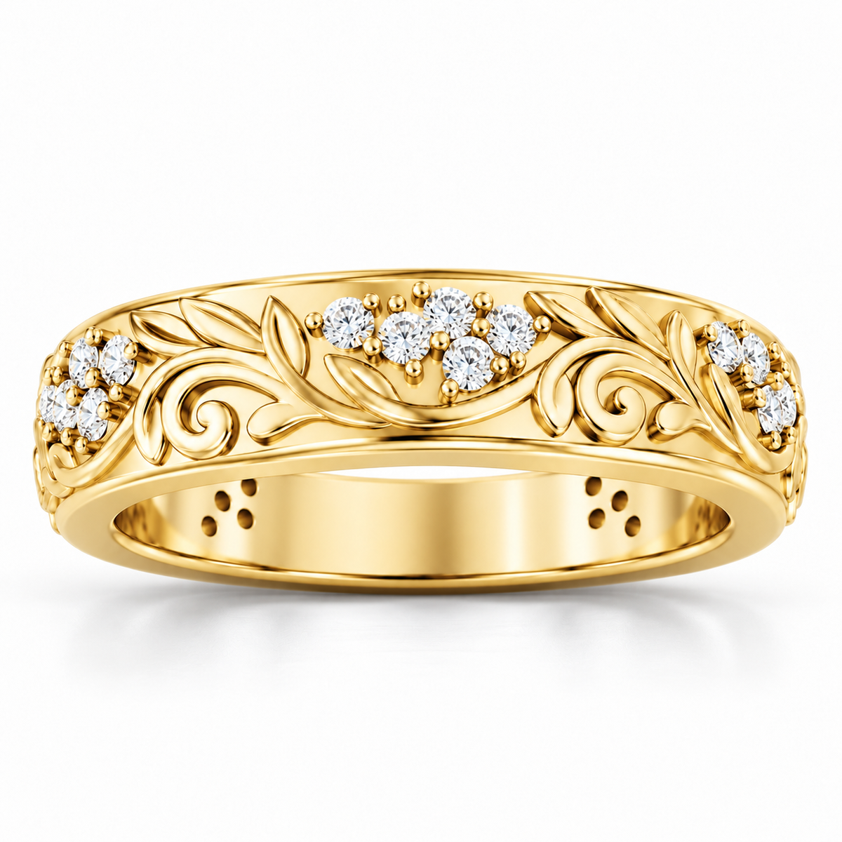 Men's 1/2 CTW Lab-Grown Diamond Accented Floral Band — 14K Yellow Gold, front view