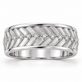 Men's 1/5 CTW Lab-Grown Diamond Accented Tread Pattern Band — 14K White Gold, front view
