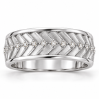 Men's 1/5 CTW Lab-Grown Diamond Accented Tread Pattern Band — 14K White Gold, front view