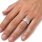 Men's 1/5 CTW Lab-Grown Diamond Accented Tread Pattern Band — 14K White Gold, on-hand photo