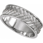 Men's 1/5 CTW Lab-Grown Diamond Accented Tread Pattern Band — 14K White Gold, side view