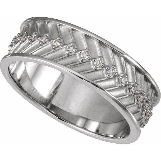 Men's 1/5 CTW Lab-Grown Diamond Accented Tread Pattern Band — 14K White Gold, side view
