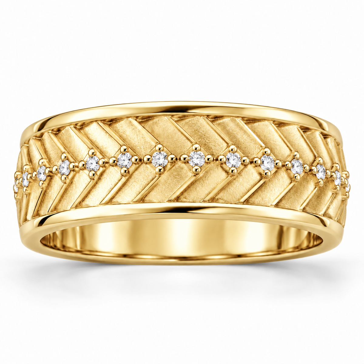 Men's 1/5 CTW Lab-Grown Diamond Accented Tread Pattern Band — 14K Yellow Gold, front view