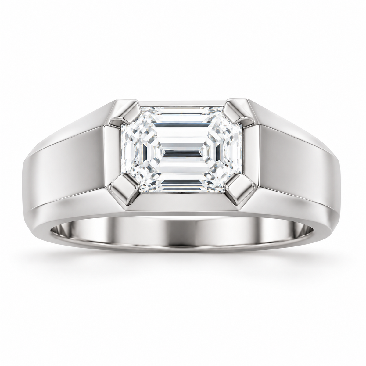 Men's 1 CTW Lab-Grown Diamond Beveled-Edge Solitaire Band — 14K White Gold, front view